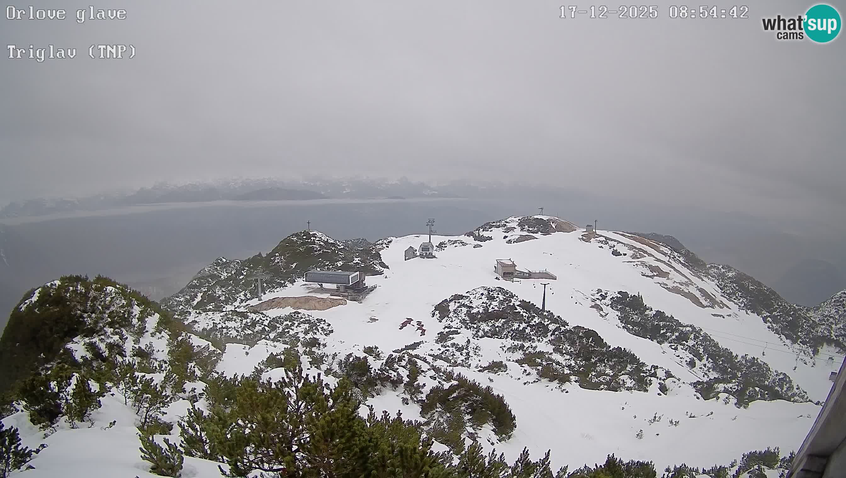 Vogel Ski Resort webcam View from Orlova Glava to Triglav