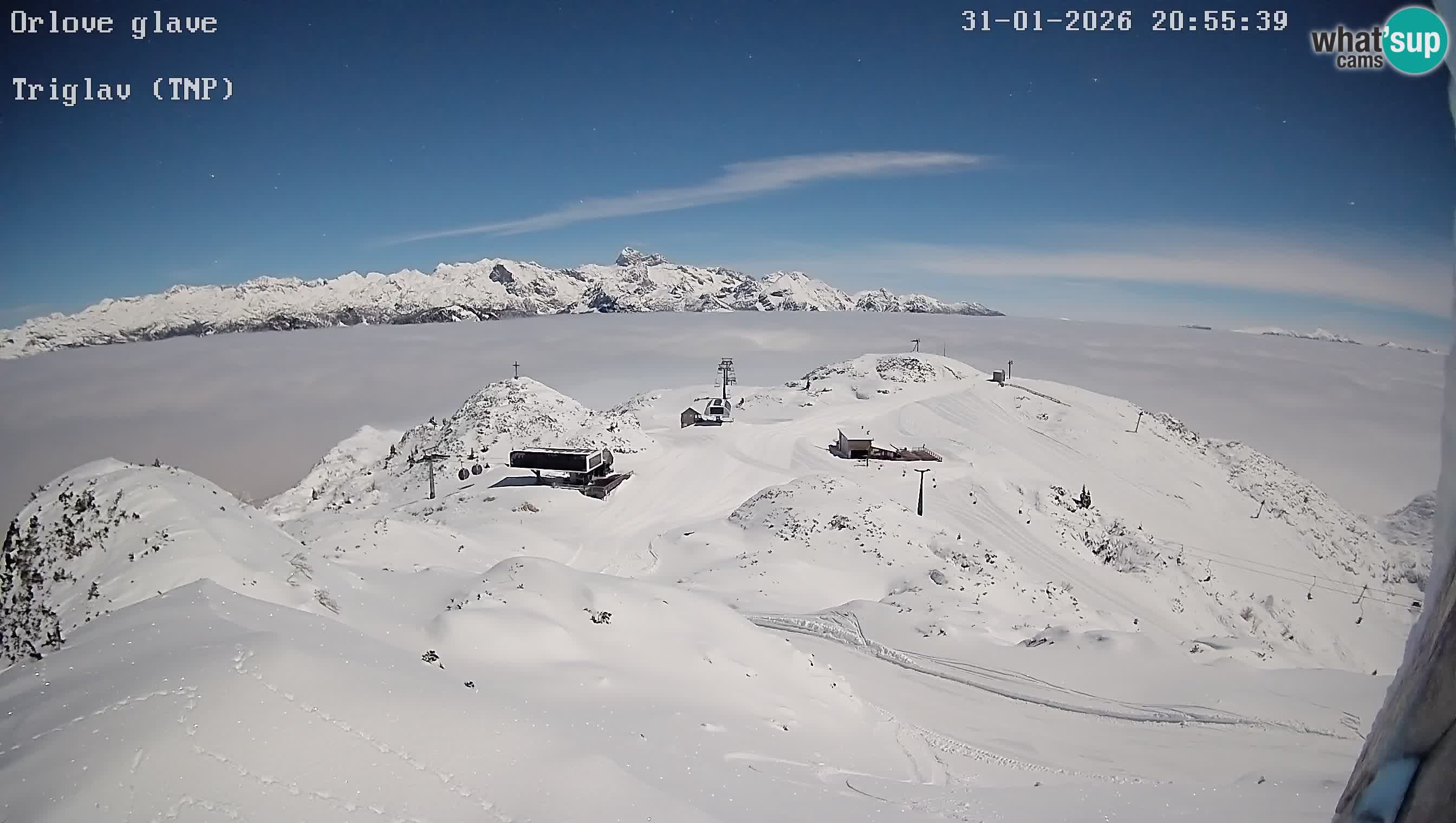 Vogel Ski Resort webcam View from Orlova Glava to Triglav
