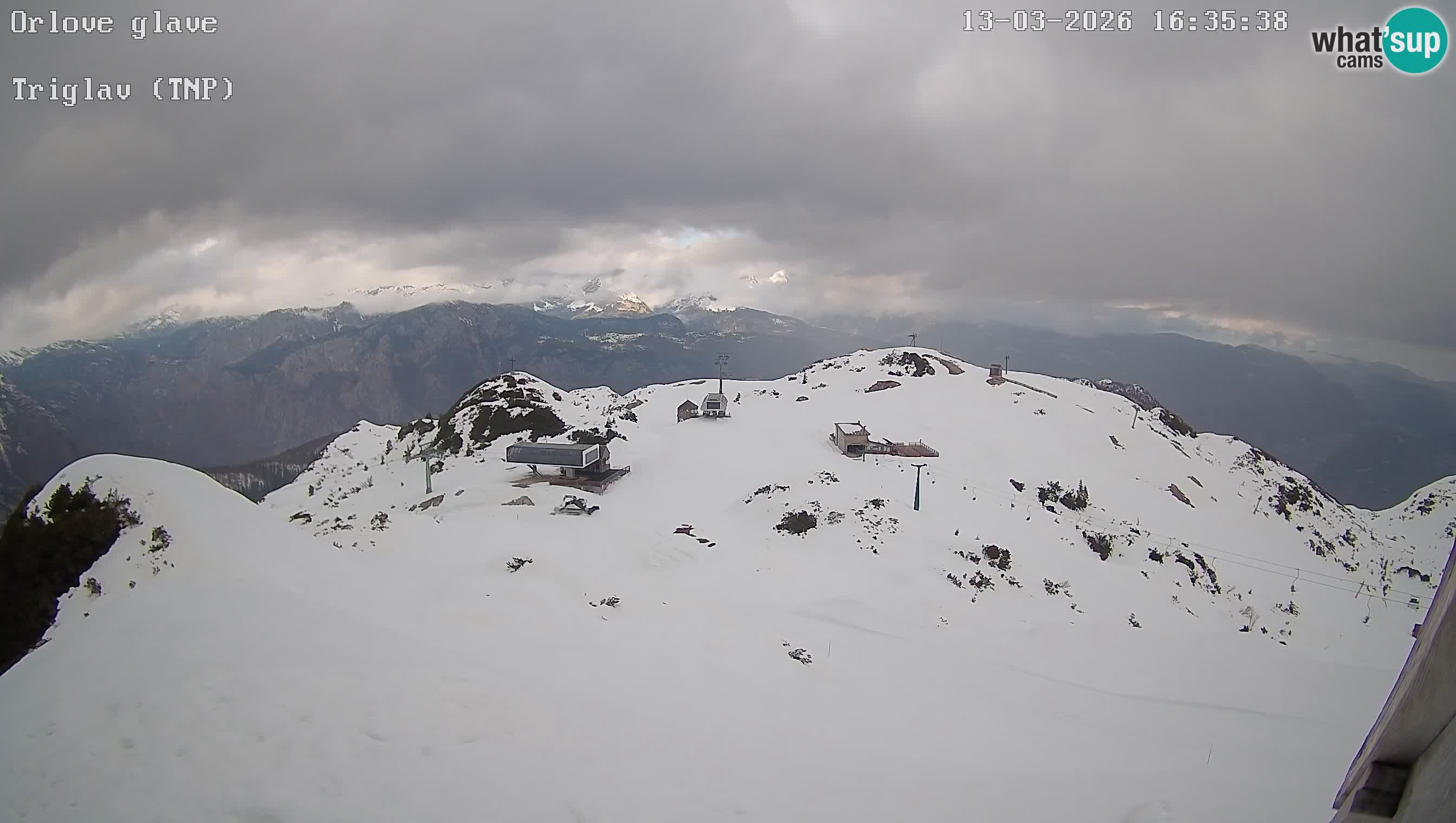 Vogel Ski Resort webcam View from Orlova Glava to Triglav