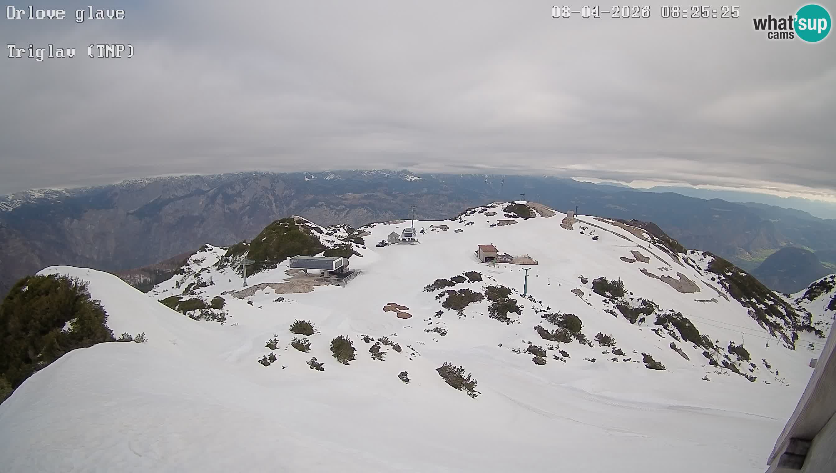 Vogel Ski Resort webcam View from Orlova Glava to Triglav