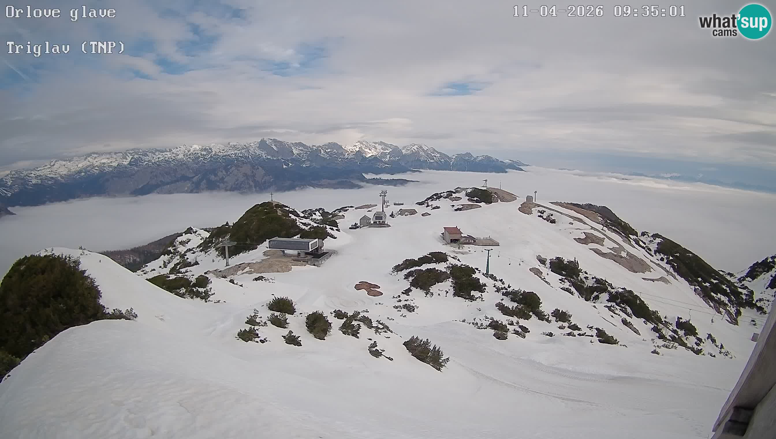 Stazione sciistica Vogel webcam Panorama dalla Orlova glave verso il Triglav
