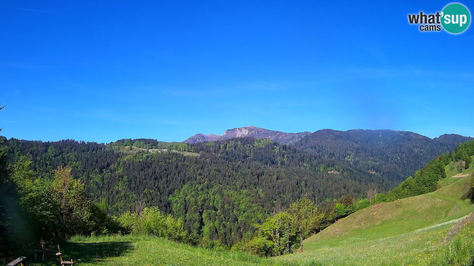 Spletna kamera Brunarica Dražgoše – Pogled v živo na Ratitovec (1666 m)