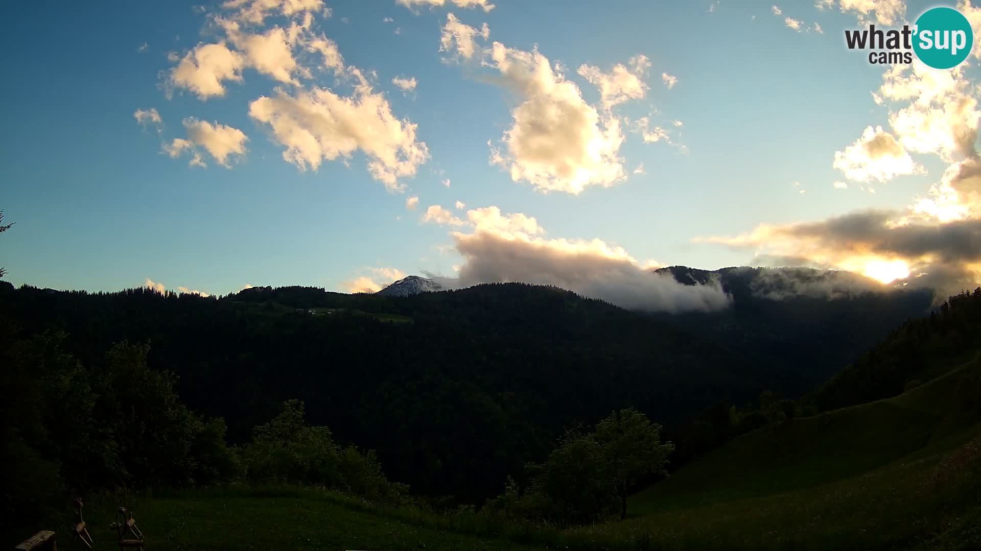 Spletna kamera Brunarica Dražgoše – Pogled v živo na Ratitovec (1666 m)